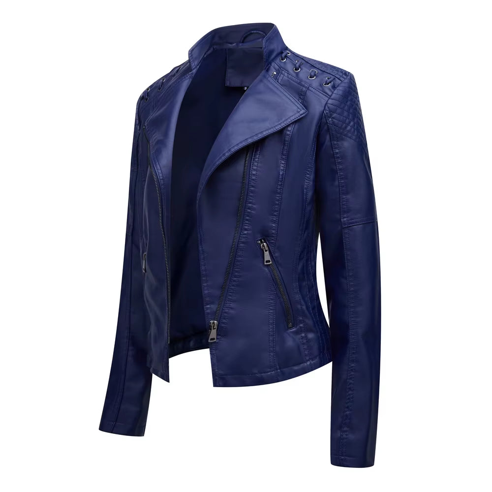 New Spring Autumn Women Faux Leather Jacket Pu Motorcycle Biker Purple Coat Slim Zipper Motorcycles Locomotive Outerwear 4XL